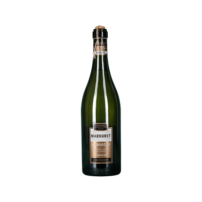 Bottle of Marsuret Prosecco Treviso Frizzante sparkling wine from Veneto, Italy