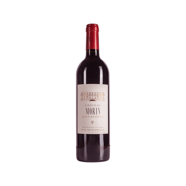 Bottle of Château Morin red wine from Saint-Estèphe, Bordeaux, France