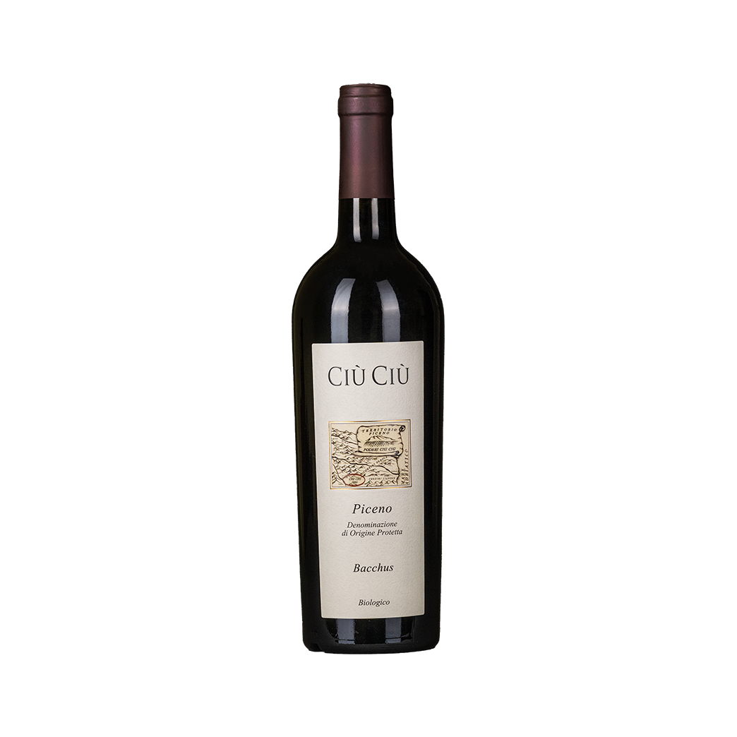 Bottle of Ciu Ciu Bacchus red wine from Marche, Italy