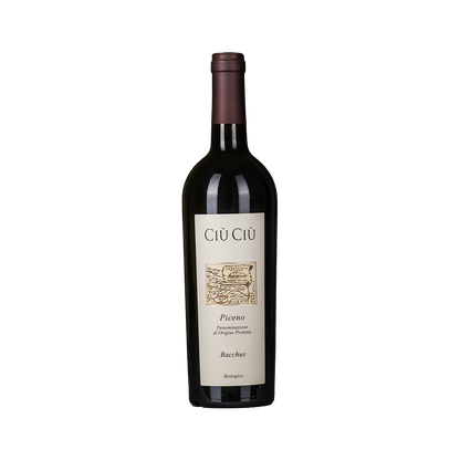 Bottle of Ciu Ciu Bacchus red wine from Marche, Italy