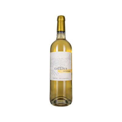 Bottle of Haut Rian Coulous sweet white wine from Cadillac, Bordeaux, France