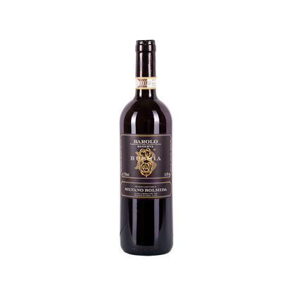 Bottle of Bolmida Barolo Bussia Riserva red wine from Piedmont, Italy