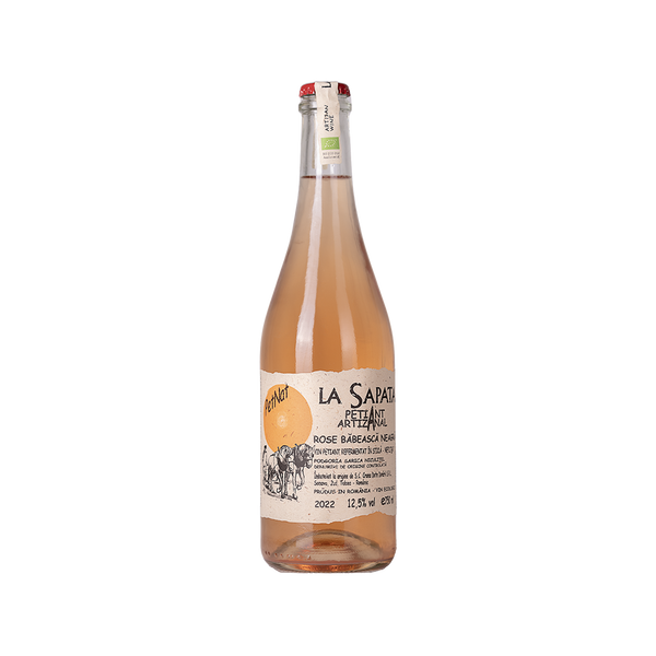 Bottle of La Sapata Pétillant Artizanal rosé wine from Romania