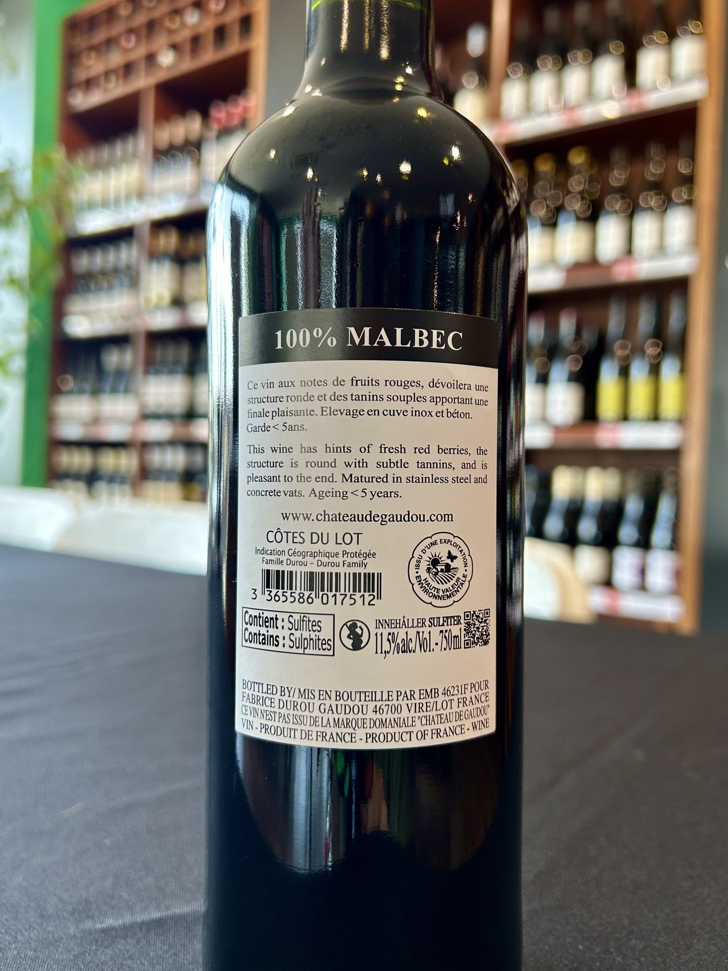Gaudou Exception Malbec back label