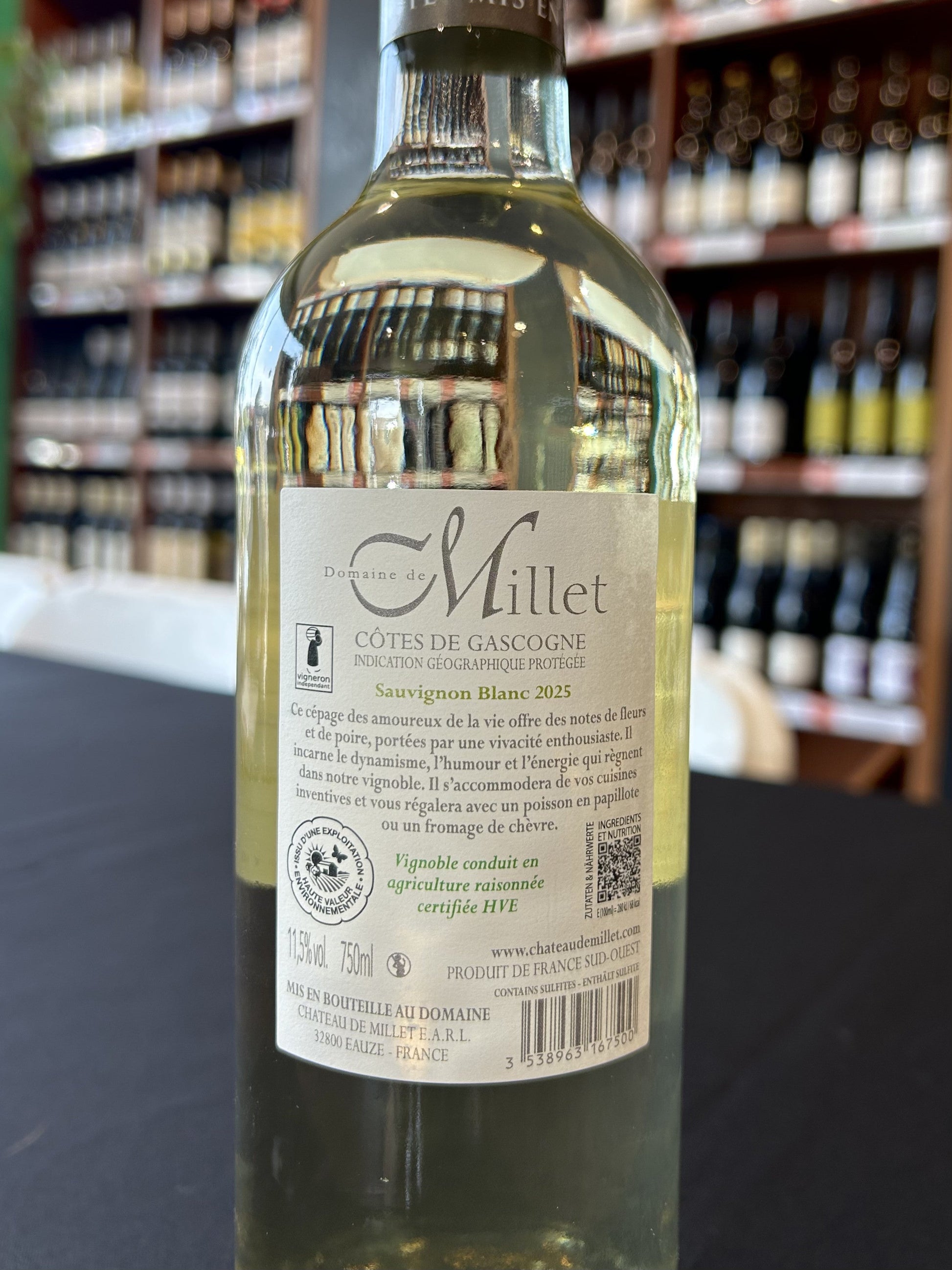 Millet Sauvignon Blanc back label