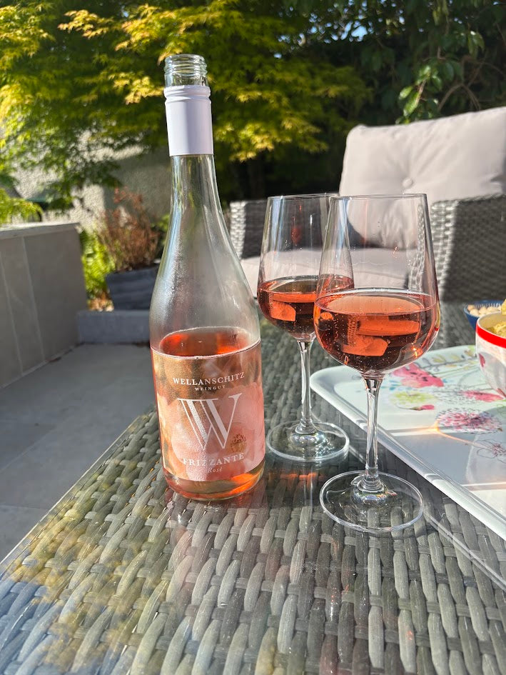 Rosé Frizzante by Wellanschitz, Austrian sparkling rosé wine from Burgenland, dry and crisp with red berry notes, made by a small artisan producer using minimal intervention.